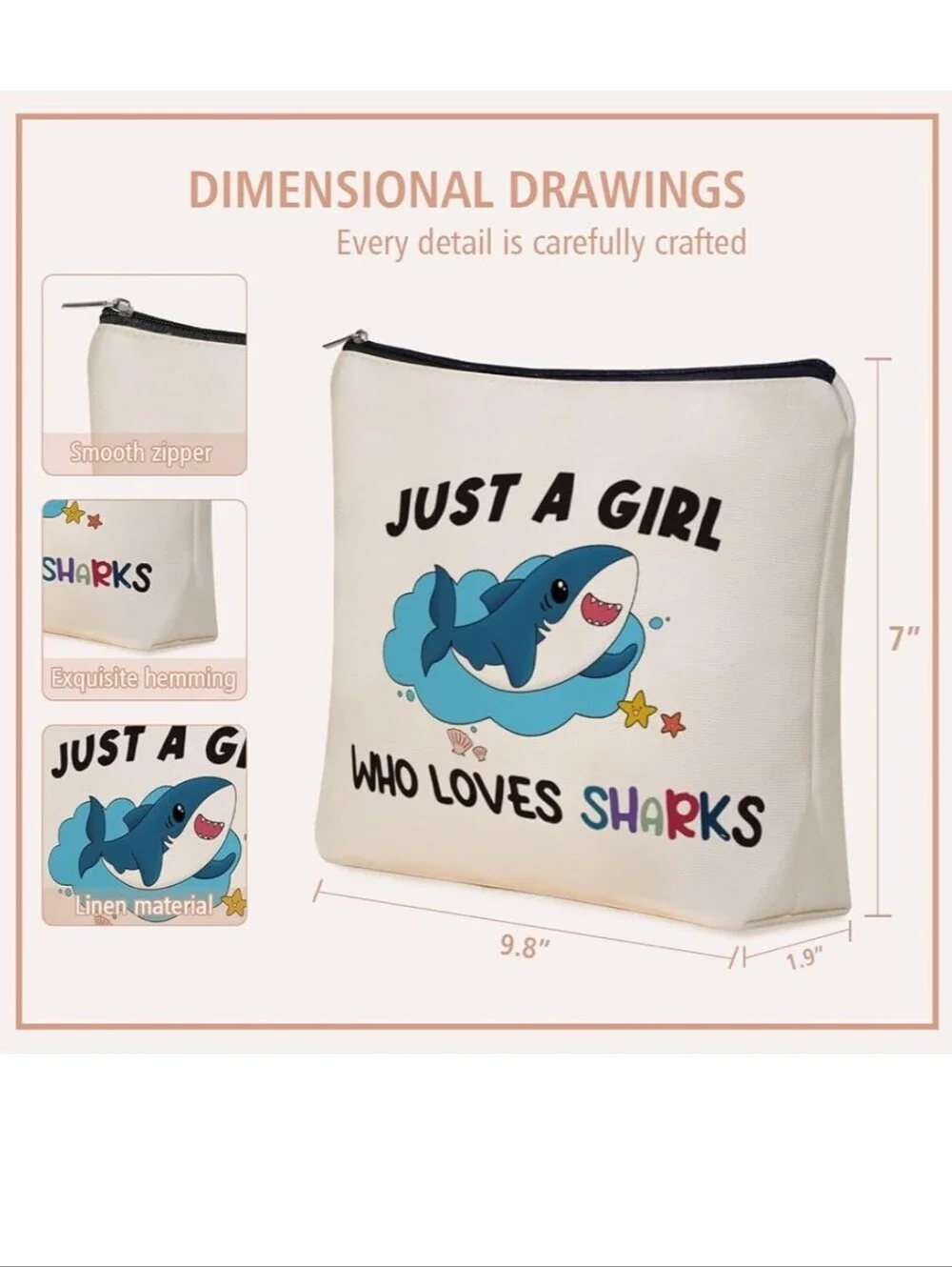 Just A Girl Who Loves Sharks Cream Cosmetic Bag